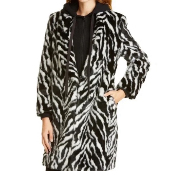 Alice + Olivia Faux Fur Coat with Removable Hoodie size L - Picture 3 of 13